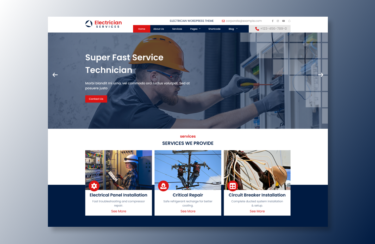 Free Electrician Contractor WordPress Theme