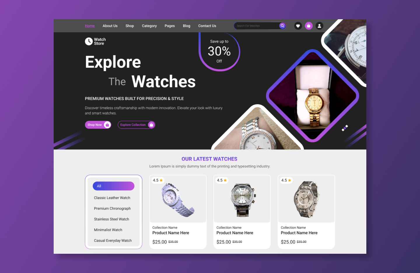 Free Watch Showcase WordPress Theme