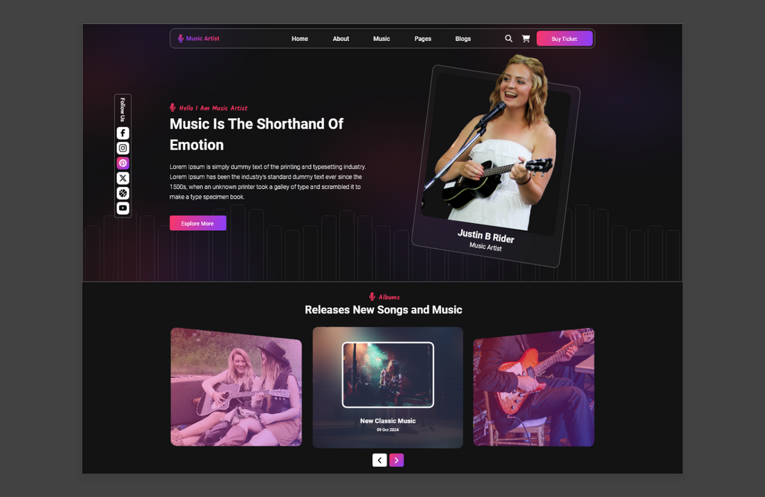 Free Live Artist WordPress Theme For Creative Performances