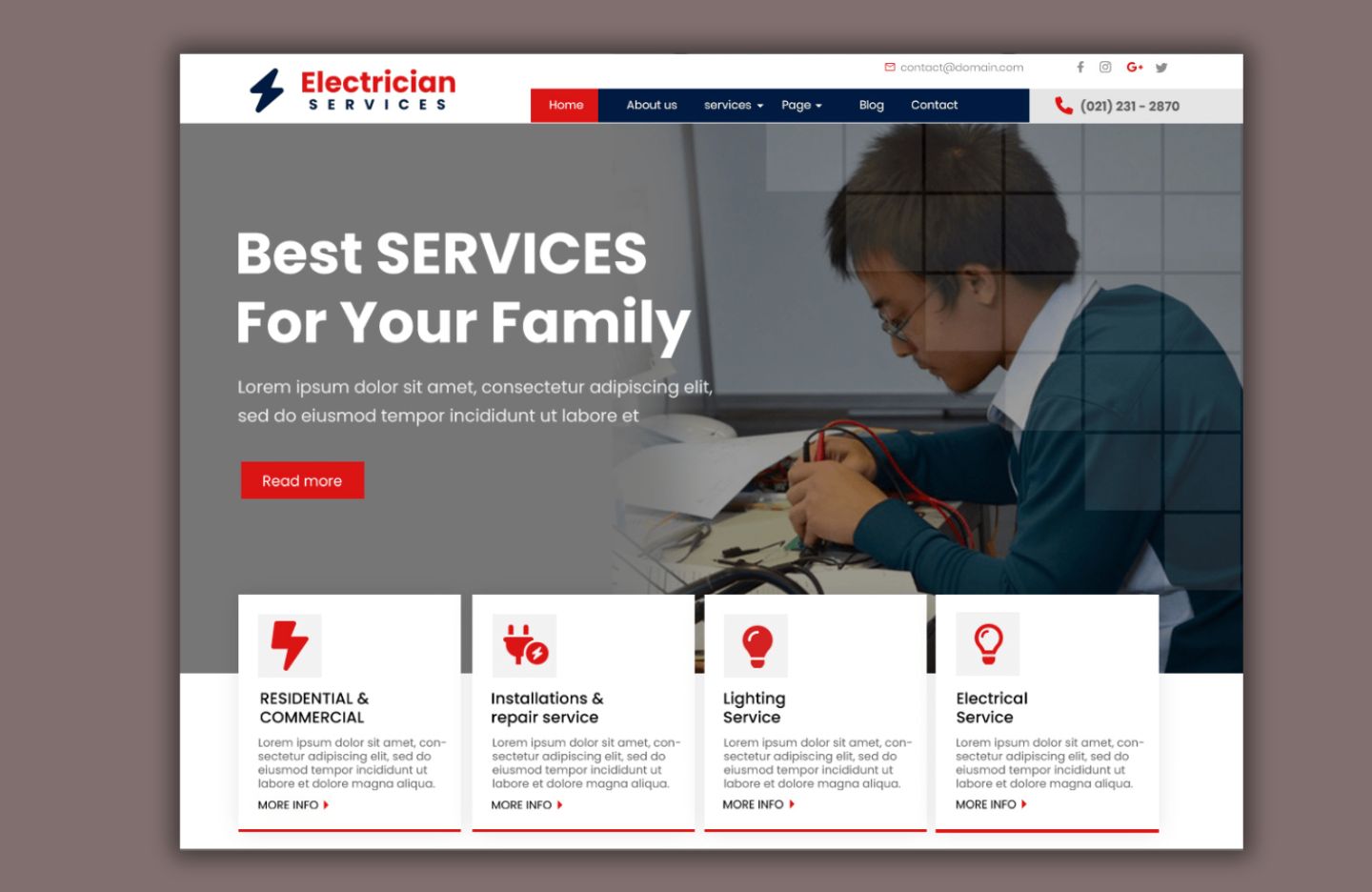 Free Electrician WordPress Theme